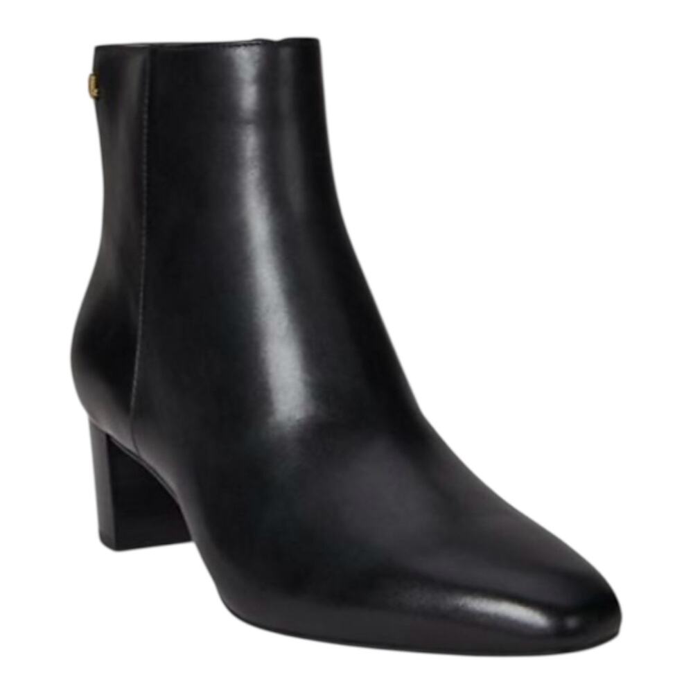 Michael Kors Women's Hazel Leather Block Heel Booties Black Size 9 1/2 M